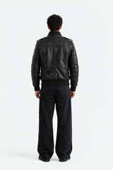 Sable Black Leather Bomber Jacket