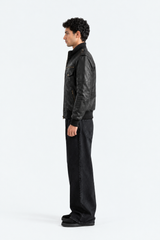 Sable Black Leather Bomber Jacket
